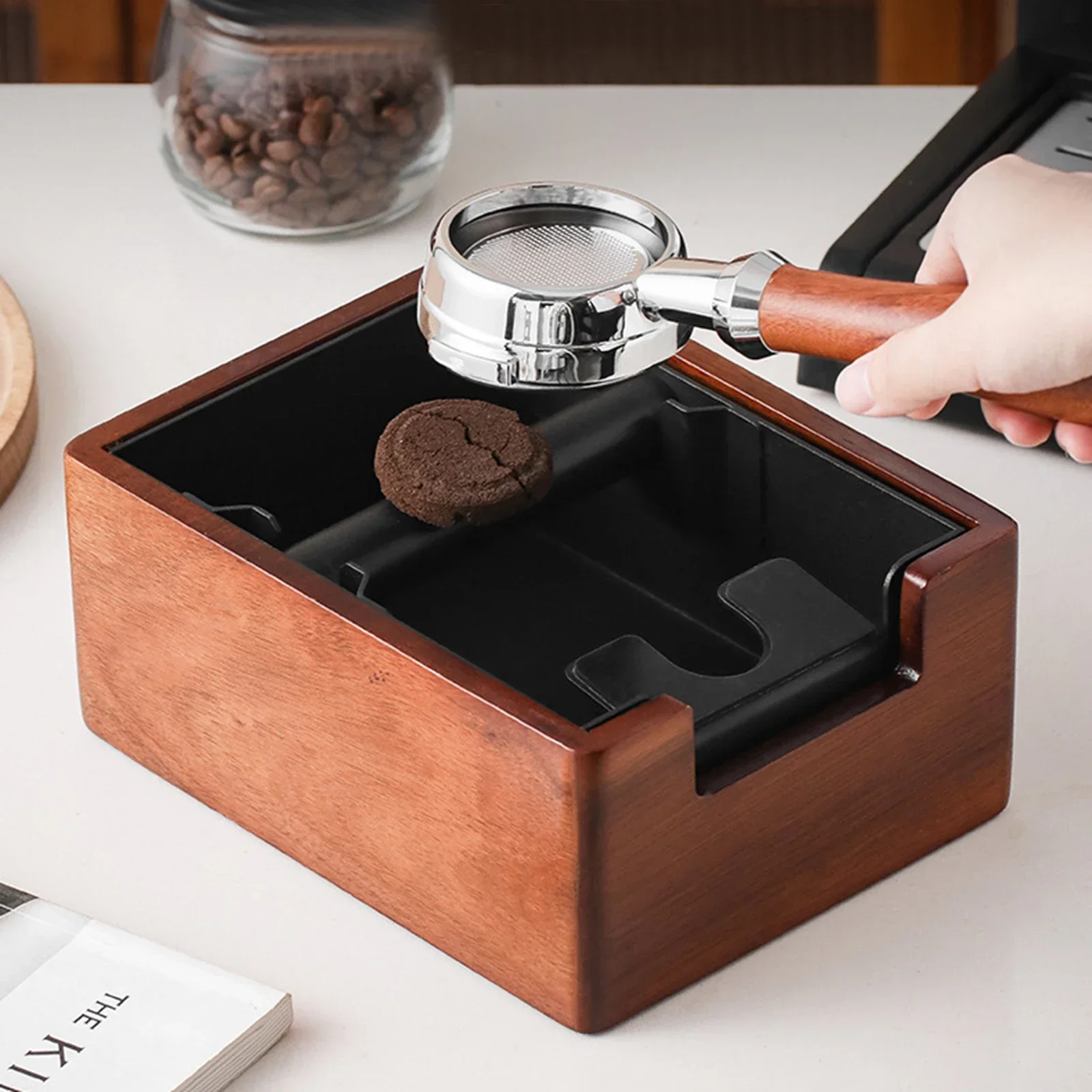 Boîte à Café Espresso Perfecto en Bois Massif, Accessoire de Bar à Usage Domestique, Résidu de Café E27