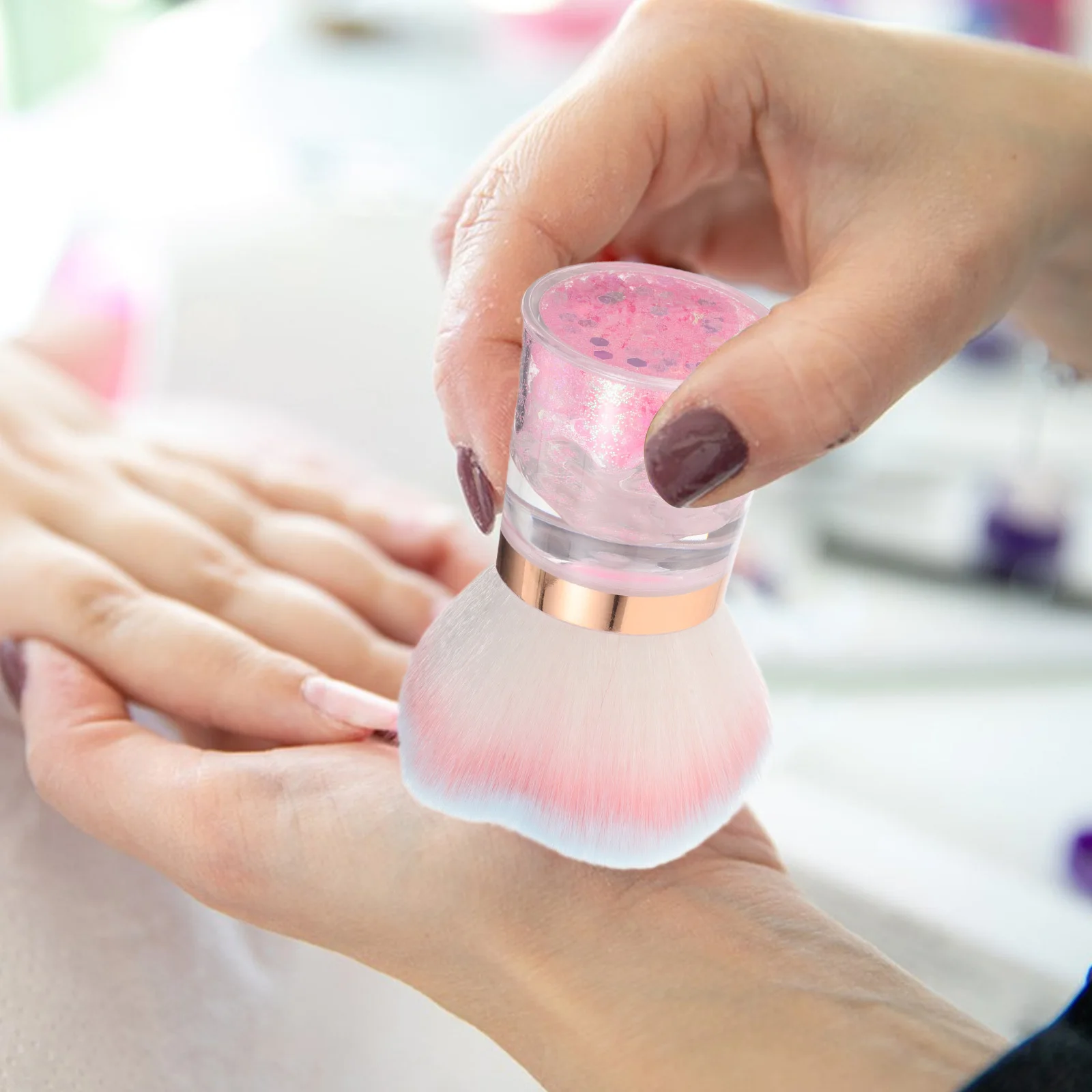 Brosse à poudre libre pour le visage et les ongles, brosse de manucure en forme de fleur, outil de maquillage réutilisable pour Blush, fond de teint en poudre