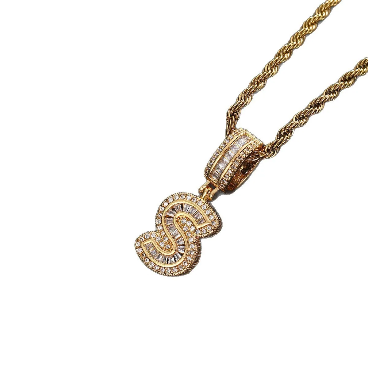 DIY accessories Cross-border popular hip-hop rock sugar letter pendant zircon necklace European and American personalized jewelr