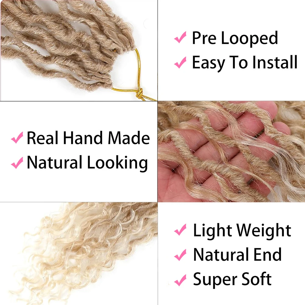 여성용 보헤미안 스타일 소프트 락스, 프리루프드 리버 크로셰 락스(곱슬 끝), 여신 락스 크로셰 헤어, 합성 페이크 락스 크로셰 헤어