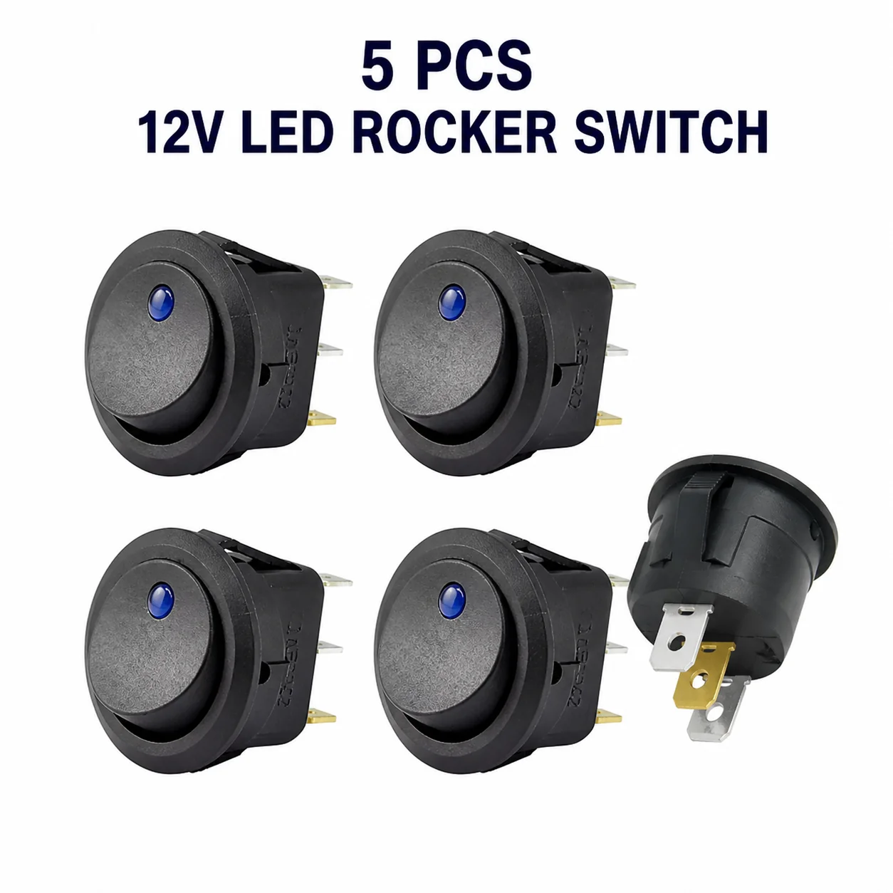 5PCS 12V LED Illuminated Round Rocker Switch ON/OFF 3 Pin Panel Mount Push Button Switch for Car Boat DIY