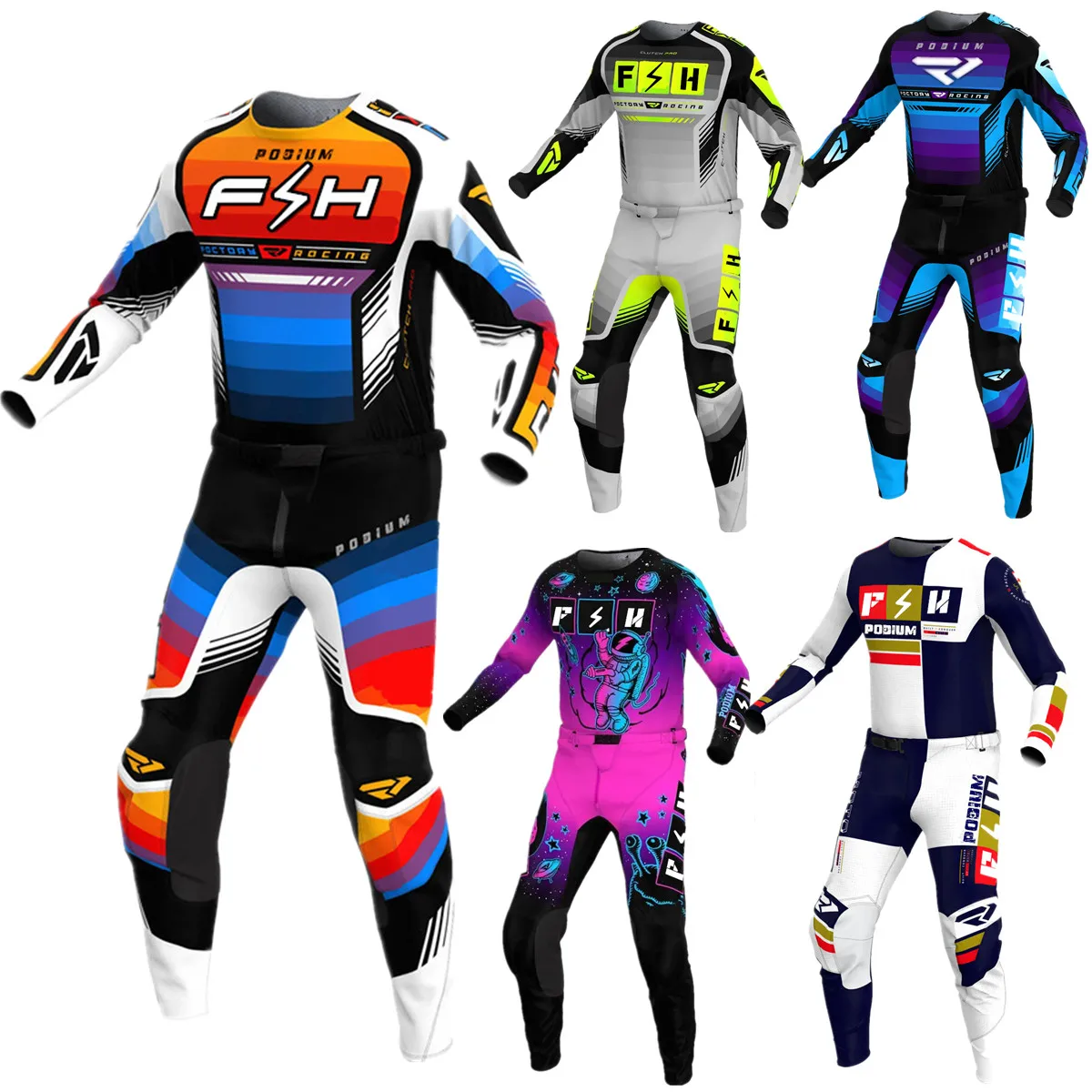 Ensemble d\'équipement de vélo de moto tout-terrain, vêtements de course de moto, maillot de motocross, chlore, podium WinterFT, D343, 2024