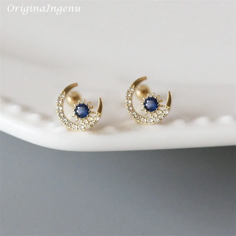 Solid 9K Gold Moon Stud Earrings Dainty Zircon Women Stunning Earrings 9k Gold Jewelry Minimalist Tarnish Resistan Fine Jewelry