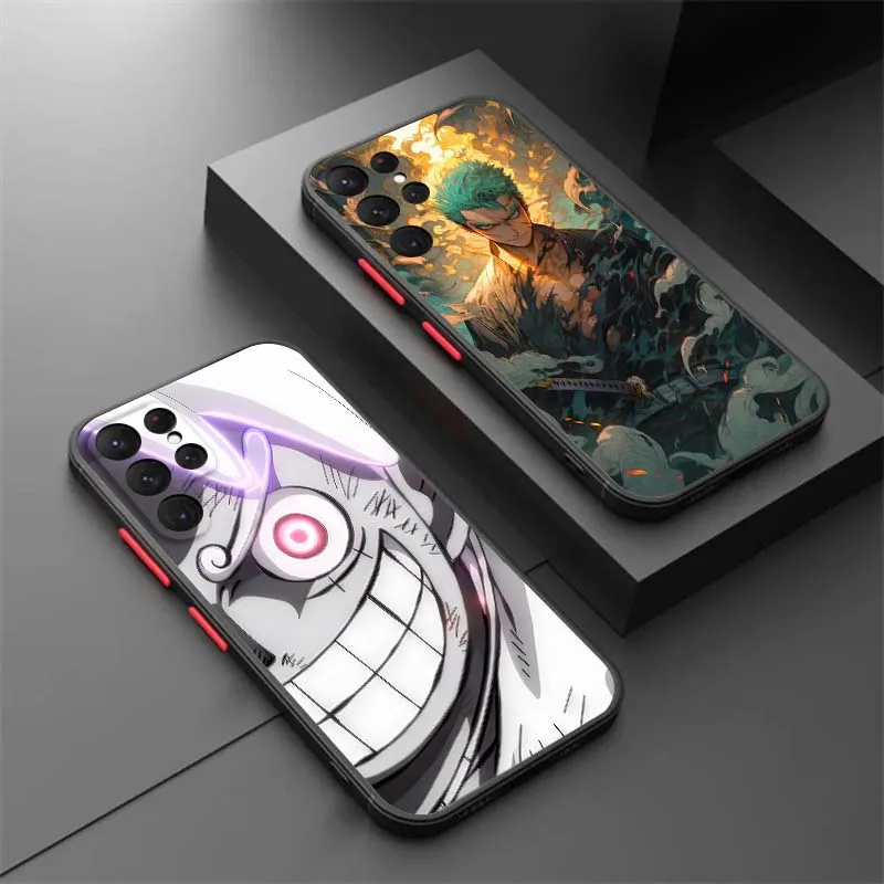 

Cool One Piece Luffy Zoro Phone Case For Samsung Galaxy S25 S24 S23 S22 S21 S20 S10 S9 Ultra Plus FE 5G Frosted Translucent