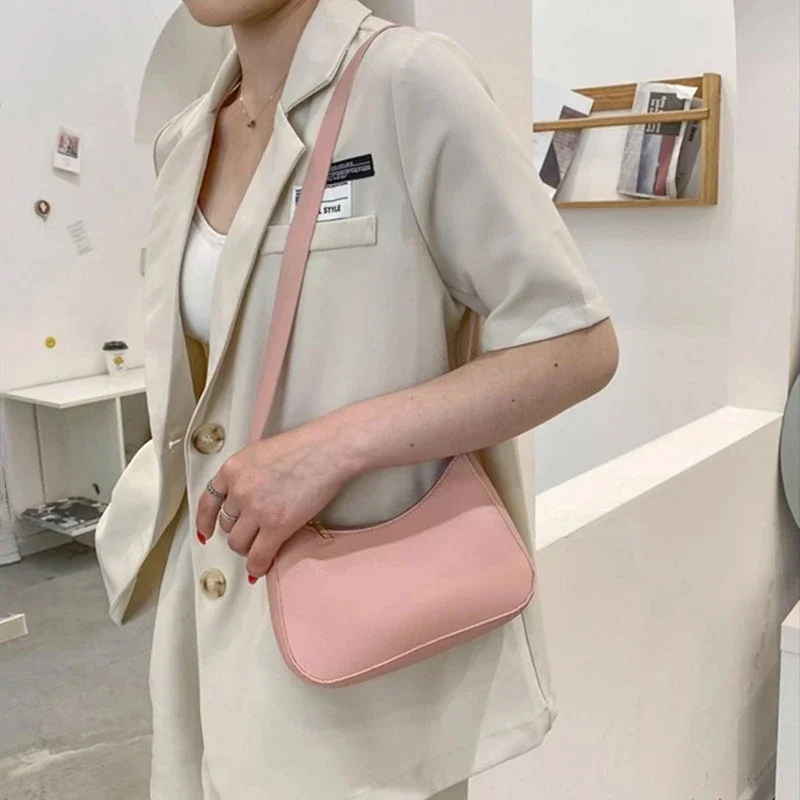 2022 New Women Fashion Handbags Retro Solid Color PU Leather Shoulder Underarm Bag Casual Women Hobos Handbags Bolso Mujer