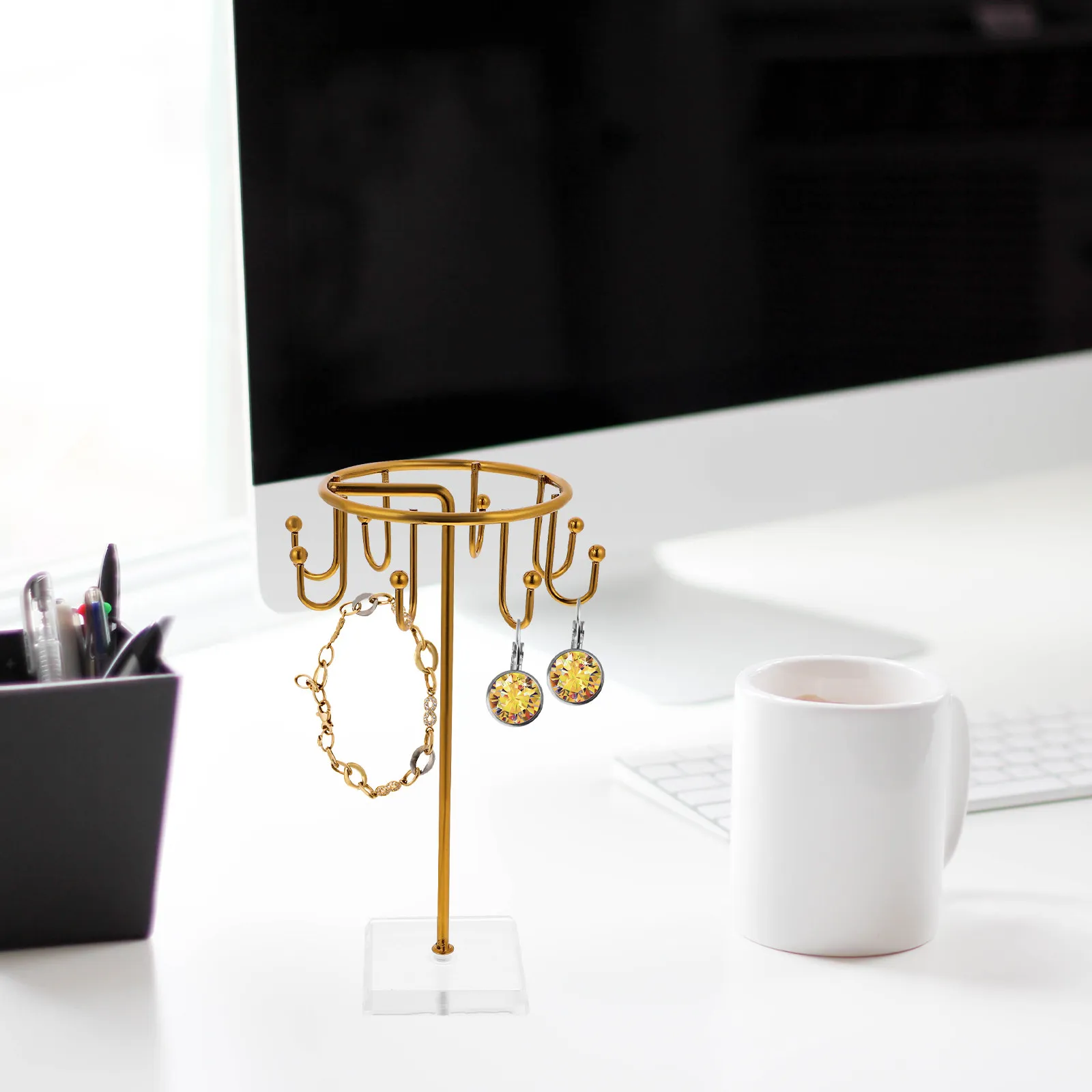 Metal Jewelry Holder Stand Desktop Umbrella Shape Sturdy Organizer Necklace Earring Bracelet Display Rack for Retail Home
