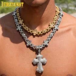 2025 New Iced Out Cross Pendant Necklace for Men Women Bling Gold Color Cubic Zirconia Infinity Link Eye Charm Hip Hop Jewelry