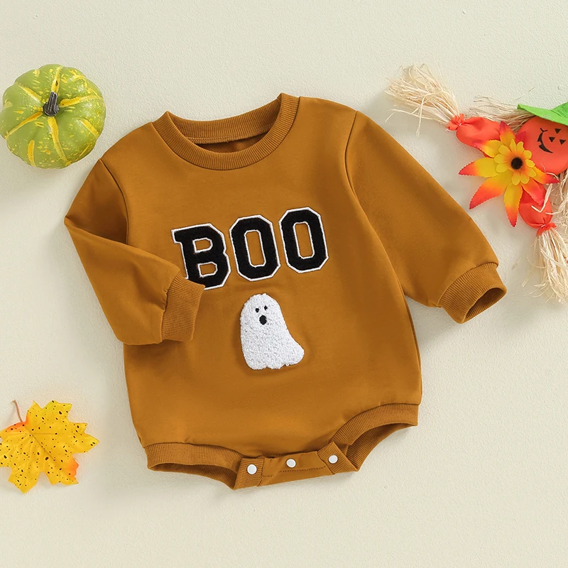 2024-06-03 Lioraitiin Halloween Infant Baby Boys Girls Casual Bodysuit Long Sleeve Letter Embroidery Sweatshirt Jumpsuit Clothes