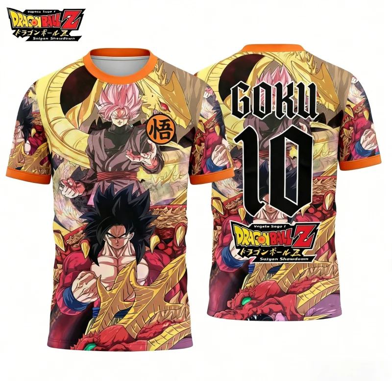 

Винтажная футболка оверсайз Dragon Ball 2026 Summer с 3D-принтом по всей поверхности: Гоку SSJ4 и Роза с Божественным Драконом, унисекс, уличный стиль Y2K