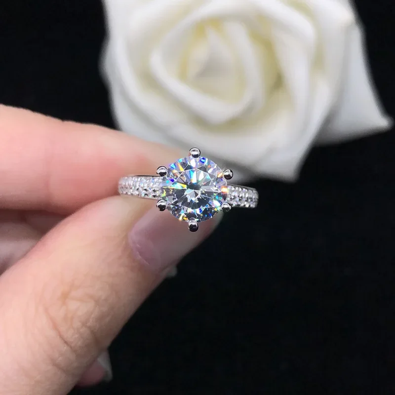 Solid 14K White Gold AU585 Platinum PT950 Six claw set moissanite diamond ring 14k gold proposal solitaire 2 carat diamond ring