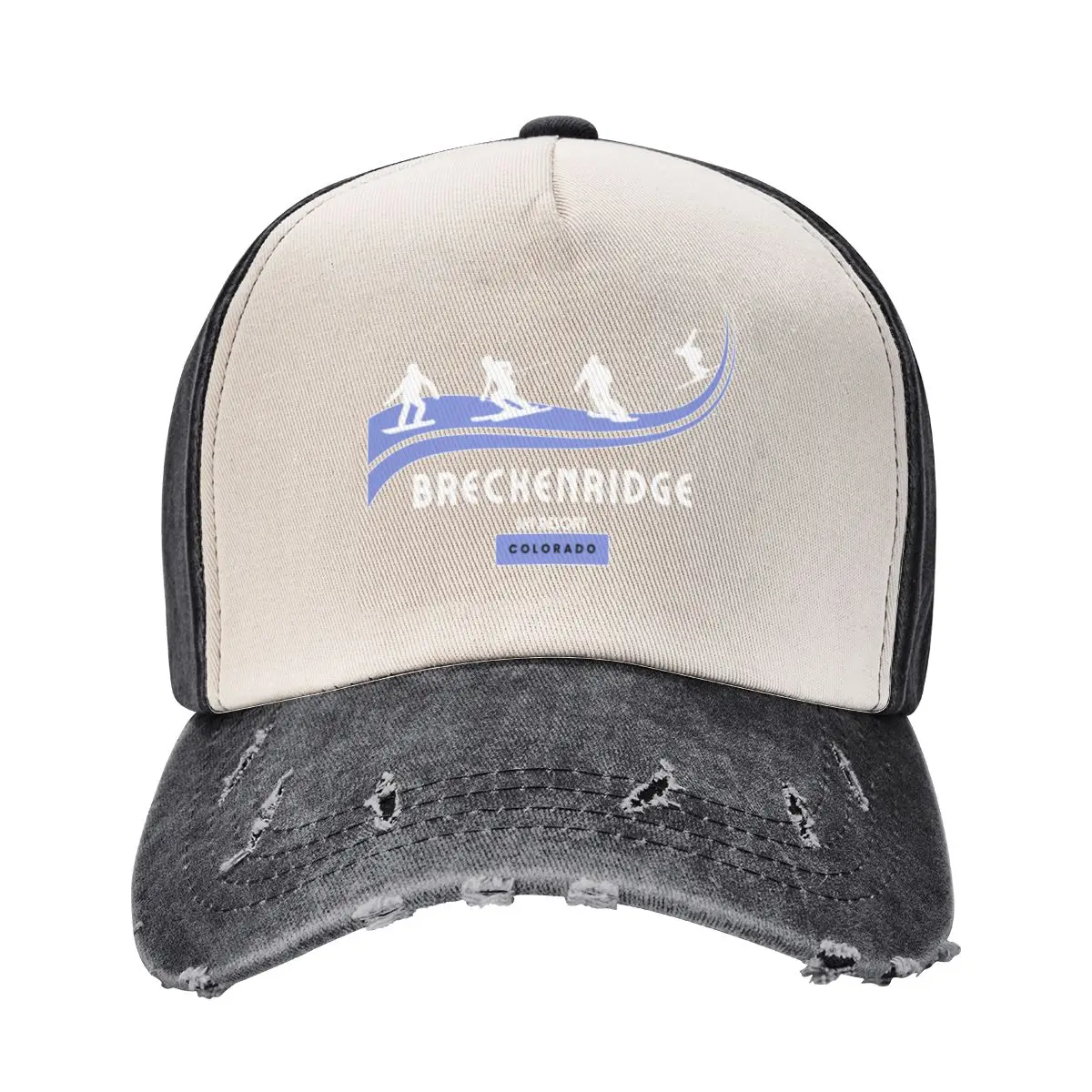 Breckenridge Ski Resort, Colorado. White text. Gift Ideas For The Ski Enthusiast. Baseball Cap Luxury Cap Icon Boy Child Women's