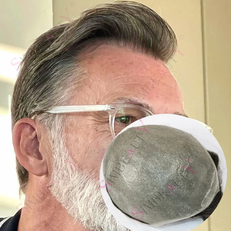 

80% плотная естественная линия волос, невидимая, 0,02 мм, Super HD, тонкая микрокожа 310 # Белый Серый Платиновый Блондин Мужской Парик Человеческих Волос Prosth