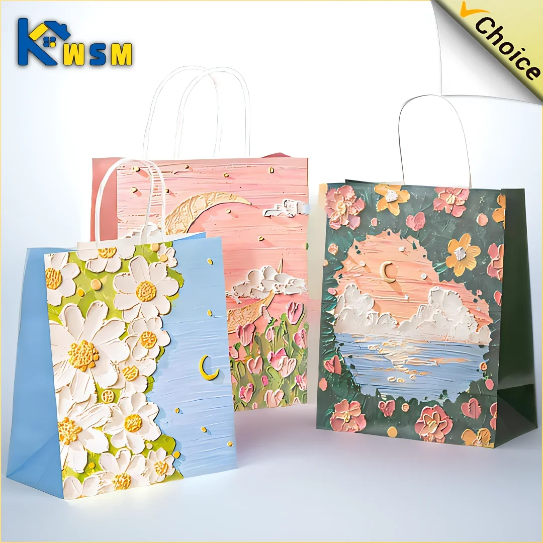 1-50PCS Gift Bag Creative Oil Painting Portable Gift Bag Holiday Gifts Kraft Paper Gift Bag New Year Gift Bag for Students