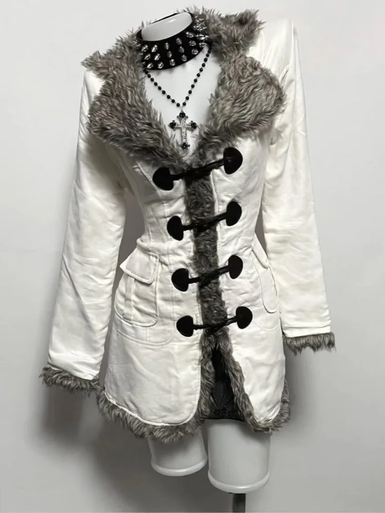 

Y2k Subcultural White Vintage Cardigan Coat Women Autumn Winter Korean Simple Tops Mujer Harajuku Vintage Casual Fleece Jackets