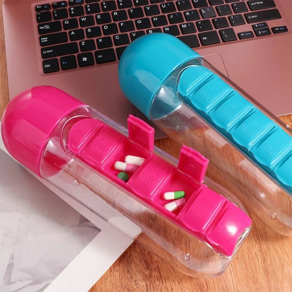 

7 Grids Medicine Box Medicine Box Water Bottle Leak-Proof Daily Pill Boxes Organizer Pill Boxes Sports Water Bottle 600ml