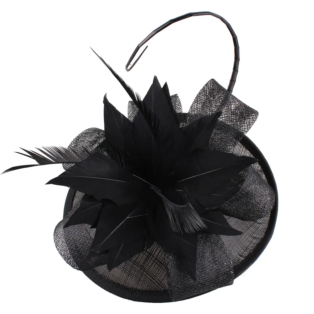 Gele Sinamay Mode Hoofddeksel Voor Elegante Bruids Bruiloft Hoofddeksels Veer Bloem Hoofddeksel Mariage Bruid Fascinators Hoed