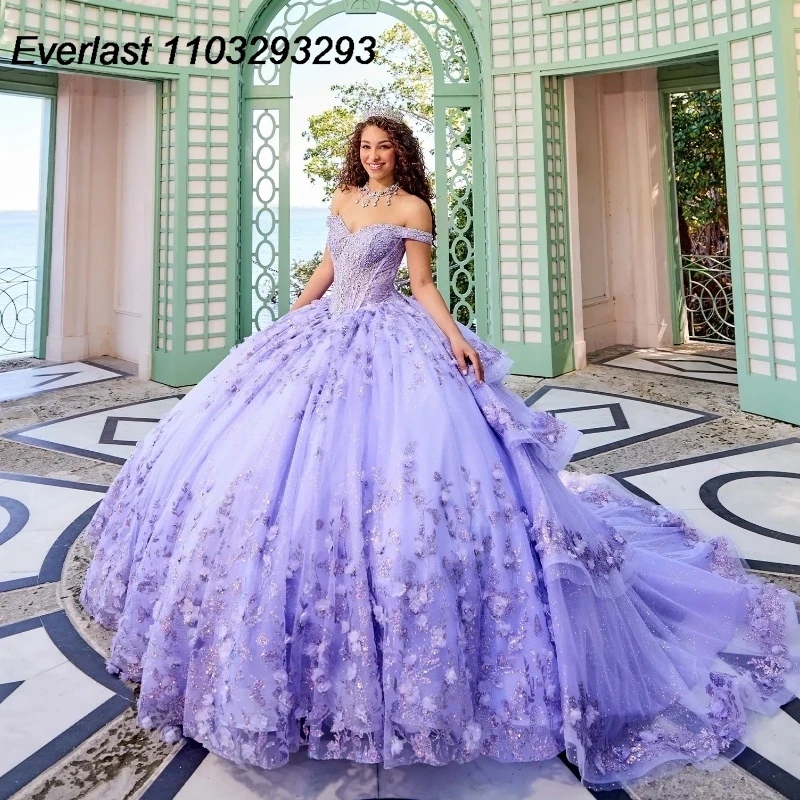 EVLAST Customized Mint Quinceanera Dress Ball Gown 3D Floral Lace Applique Beaded Ruffles Sweet 16 Vestido 15 De Años TQD275