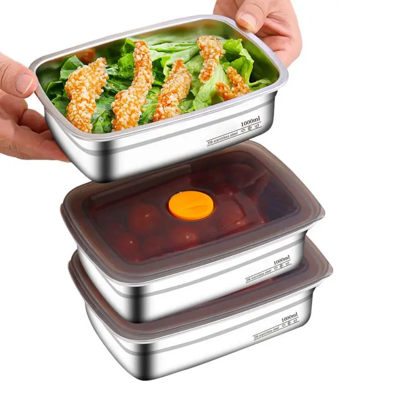 

3X Stackable Freezer Storage Case Stainless Steel Containers with Lids Toddler Snack Containers for Students kitchen picnics