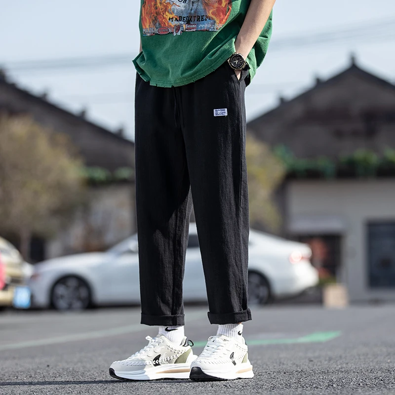 

Men's Summer Thin Cotton Linen Casual Pants Loose Straight Tube Nine Points Trendy Brand Oversize Comfortable Leisure Trousers