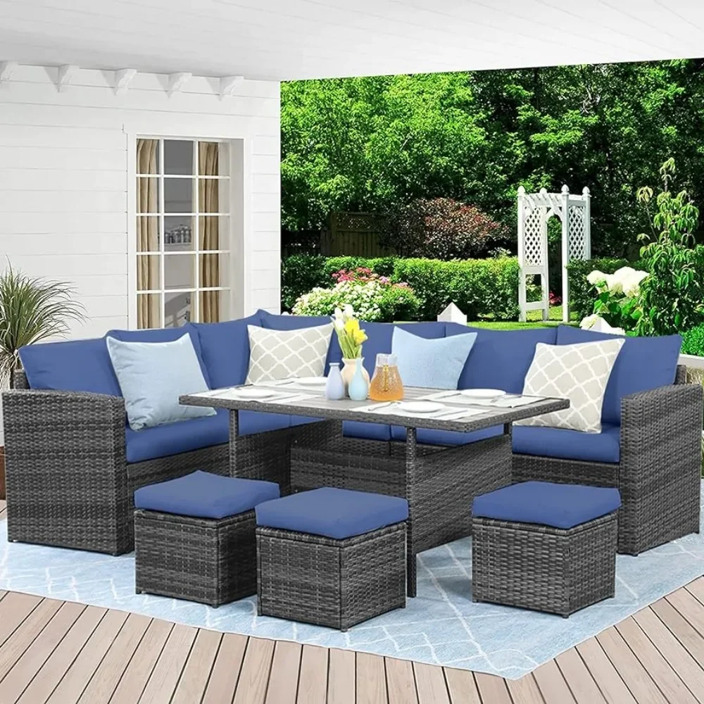 Wisteria Lane Outdoor Terrace Furniture Set, 7-piece Set of Outdoor Dining Area Sofa