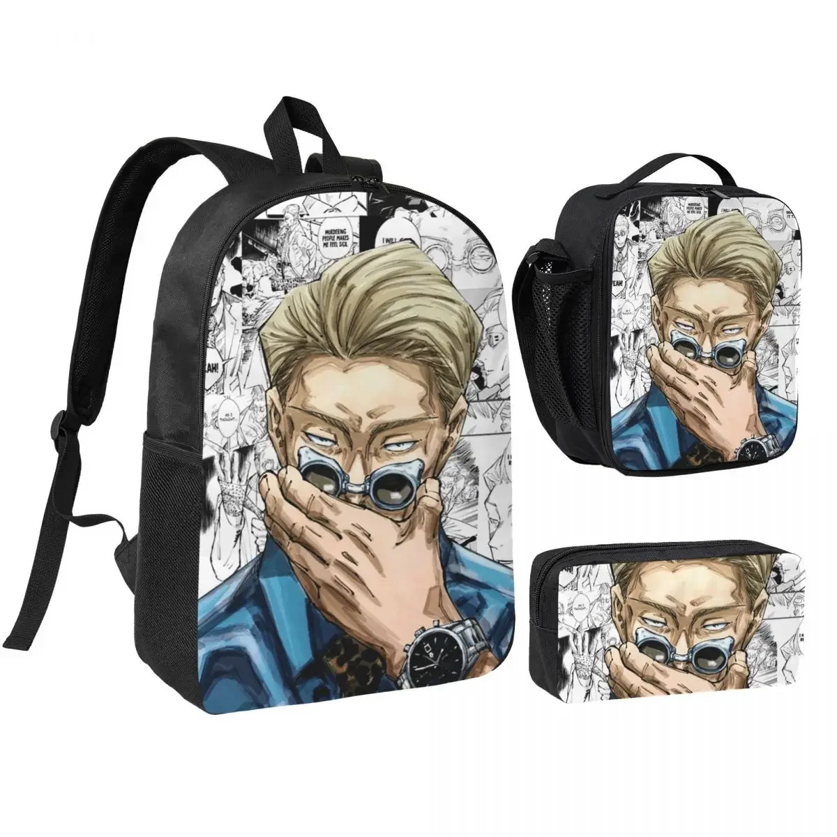 Nanami Kento Anime Gojo Satoru JJK Nanamin Backpack BookBag School Bag Laptop Shoulder Bags 3ps Insulated Lunch Bag Pencil Case