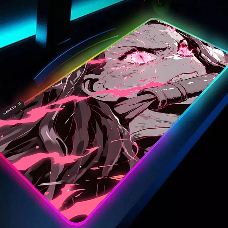 

RGB LED Mouse Pad D-demon Slayer Nezuko Office PC Accessories Extended Pad Anime Pattern Desk Mat HD Mousepad Rubber Gaming Mats
