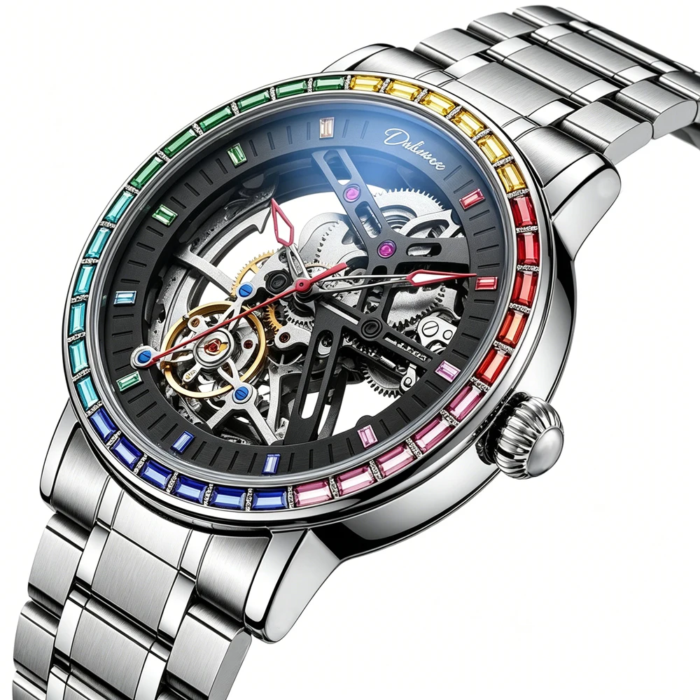 colored-gemstone-bezel-tourbillon-series-men's-automatic-skeleton-mechanical-watch-trendy-night-light-water-resistant-wristwatch