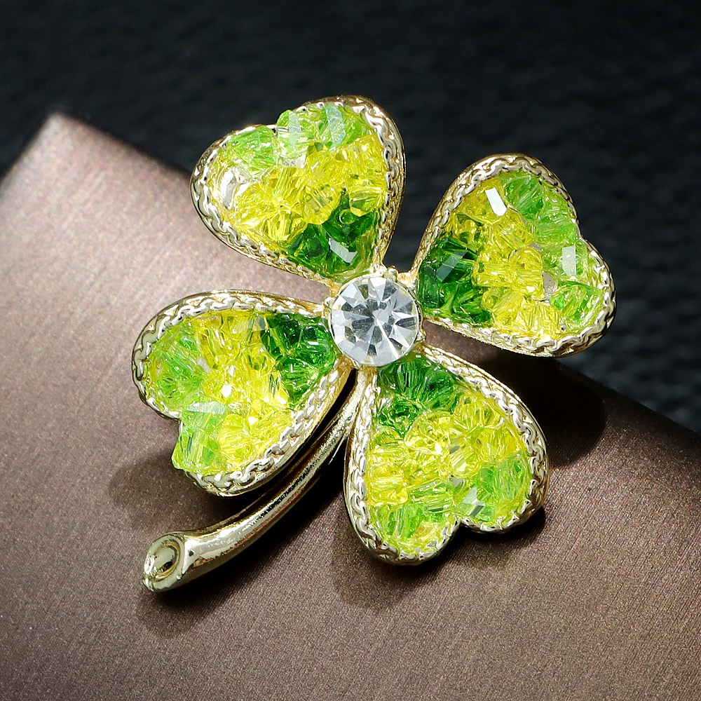 CINDY XIANG Handmade Omber Color Clover Brooch Beautiful Elegant Wedding Party Pin 3 Colors Available High Quality Jewelry