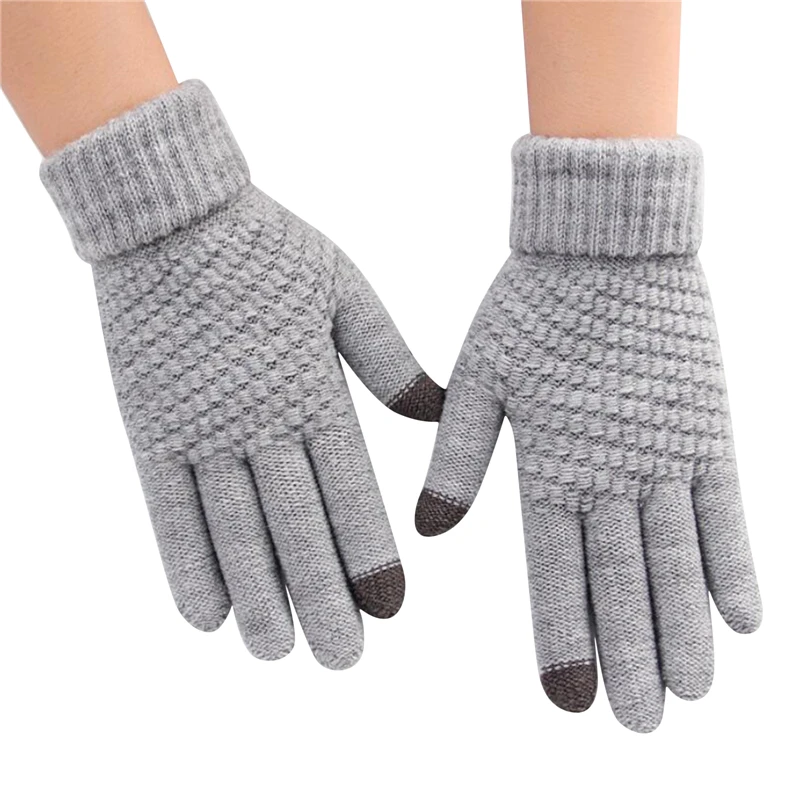 Mode Winter Touchscreen Handschuhe Frauen Männer warme Stretch Strick handschuhe Nachahmung Wolle Voll finger Guantes weibliche Häkel arbeit verdicken