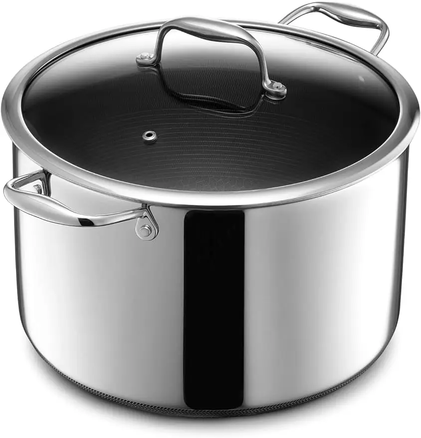 

HexClad Hybrid Nonstick 10-Quart Stockpot with Tempered Glass Lid, Dishwasher Safe, Induction Ready, Compatible