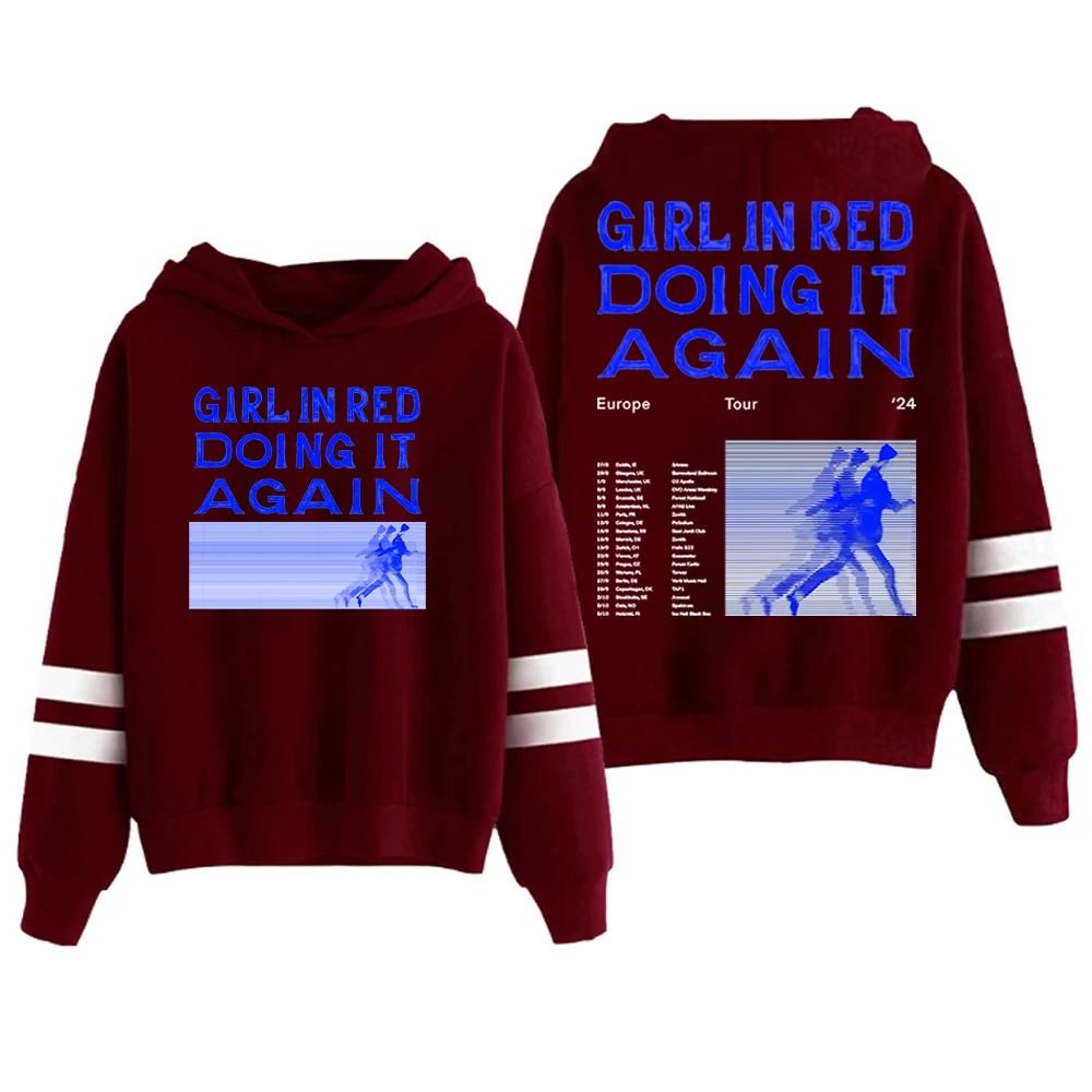 Girl In Red Doing It Again Europe Tour 2024 Hoodie Pocketless Parallel Bars Sleeve Streetwear Men Women Hooded Sweatshirts