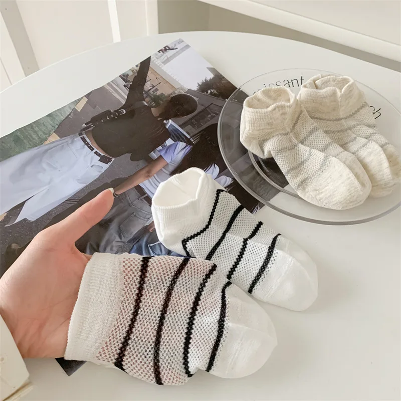 

Mesh Socks Summer Thin Socks Striped Invisible Low-tube Stockings Simple Versatile Short Stockings Breathable Skin-friendly