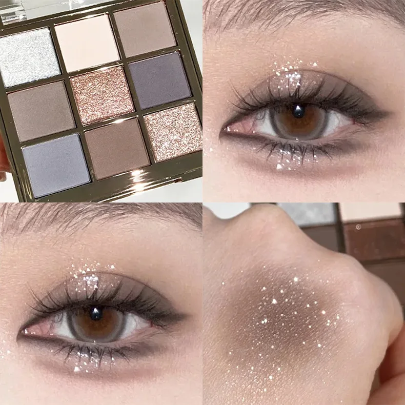 لوحة ظلال عيون دريم 9 ألوان، بودرة ظلال عيون بنية غير لامعة ولامعة، مستحضرات تجميل ظلال عيون قابلة للمزج تدوم طويلاً #2