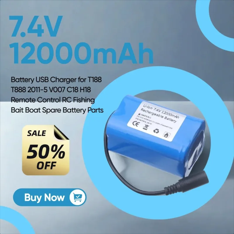 

7.4V 12000mAh Battery USB Charger for T188 T888 2011-5 V007 C18 H18 Remote Control RC Fishing Bait Boat Spare Battery Parts