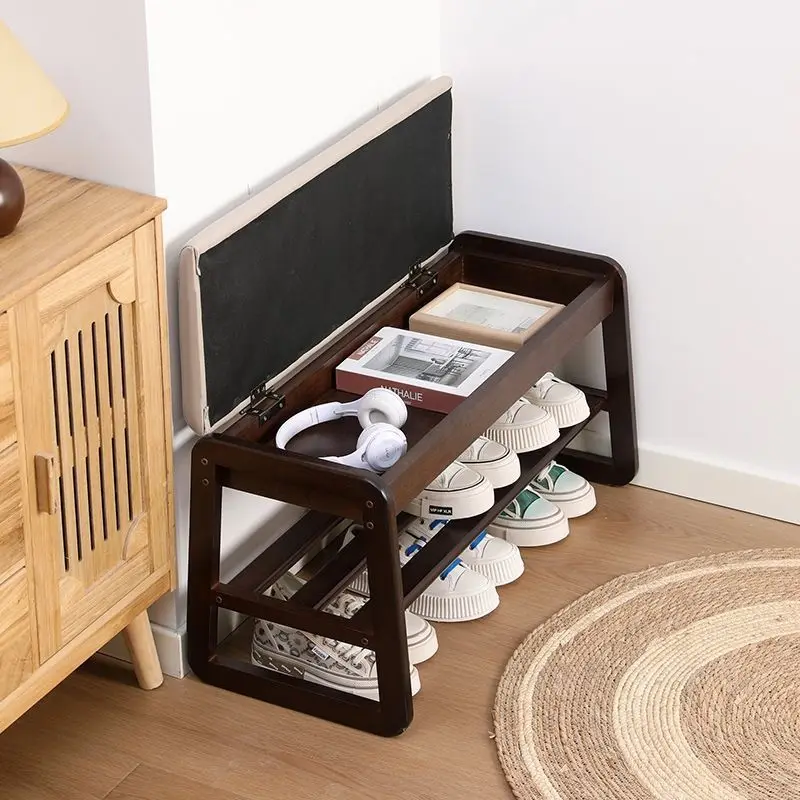 

Shoe cabinet multi-layer shoe rack solid wood shoe changing stool household entry stool storage soft bag stool entrance can