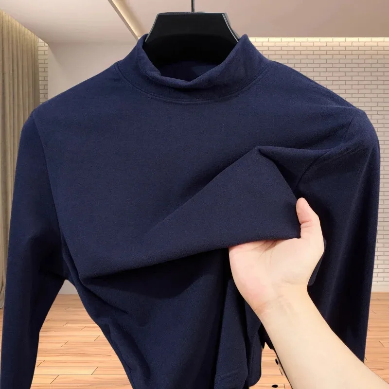 Camiseta masculina de alta qualidade, confortável e quente, de veludo dupla face, manga comprida, lançamento de outono/inverno, sucesso de vendas.