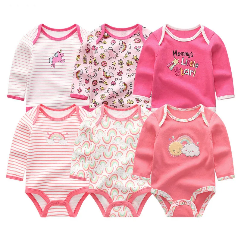 6 Pieces Newborn 100% Cotton Baby Girl Clothes Unisex Long Sleeve Baby Boy Clothes Sets 0-12M Print Autumn Spring