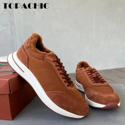 10.26 TOPACHIC Men's Fashion Cow Suede Spliced Lace-Up Fleece Thick Comfortable Vulcanize Shoes