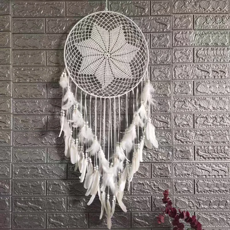 Large Size Handmade Dream Catchers Beige Cotton Woven White Feather Wall Hanging Dreamcatcher Vintage Rustic Home Decor Ornament