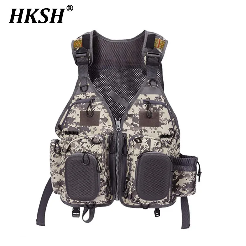 HKSH Men's Tide Fashion Fishing Vest Adventure Breathable Multifunctional Multi Pockets Waistcoat Package Tactical Women HK1103