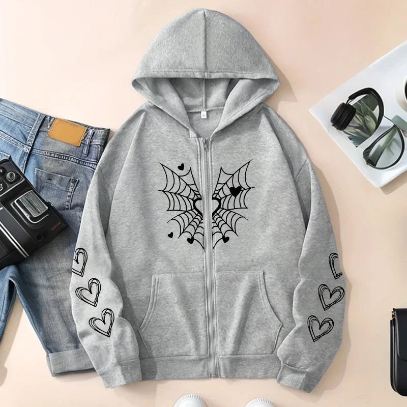 Herbst-Winter Damen Urban Casual Mode Warme Kapuzenjacke 2026 Bestseller Damen-Hoodie Niedliches Muster-Print Reißverschluss-Sweatshirt – Detail 6