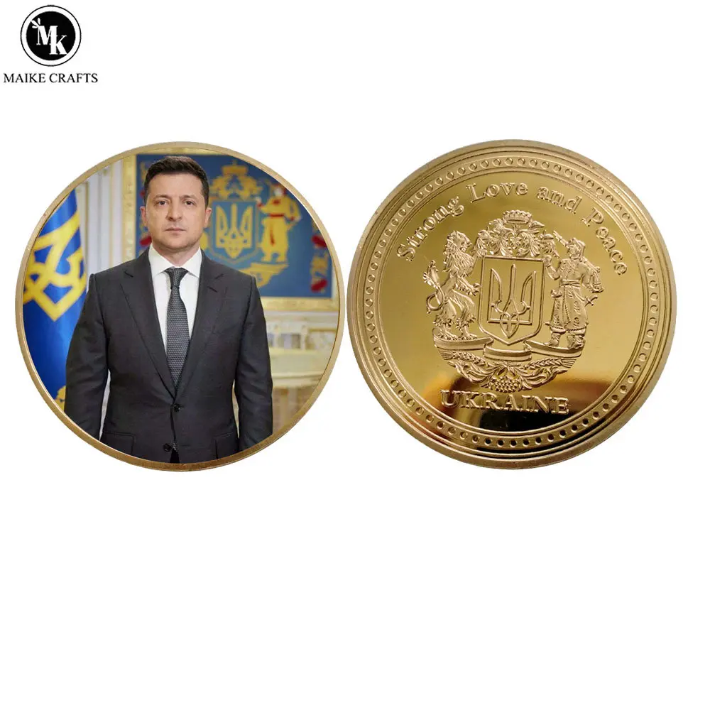 Ukrainian War Coins President Zelensky Commemorative Coins Ukrainian National Emblem Badges Collection Commemorative Gifts