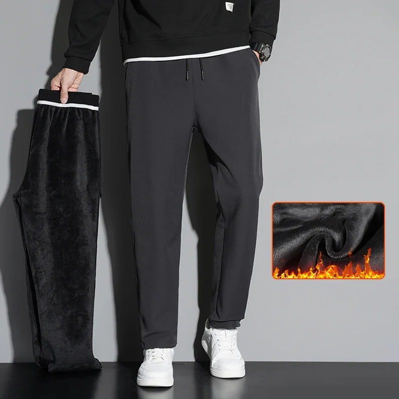 8XL Large Size Casual Pants Men's Winter Plus Velvet Warm Solid Color Joggers Big Size Thickened Outdoor Super Soft Sweatpants