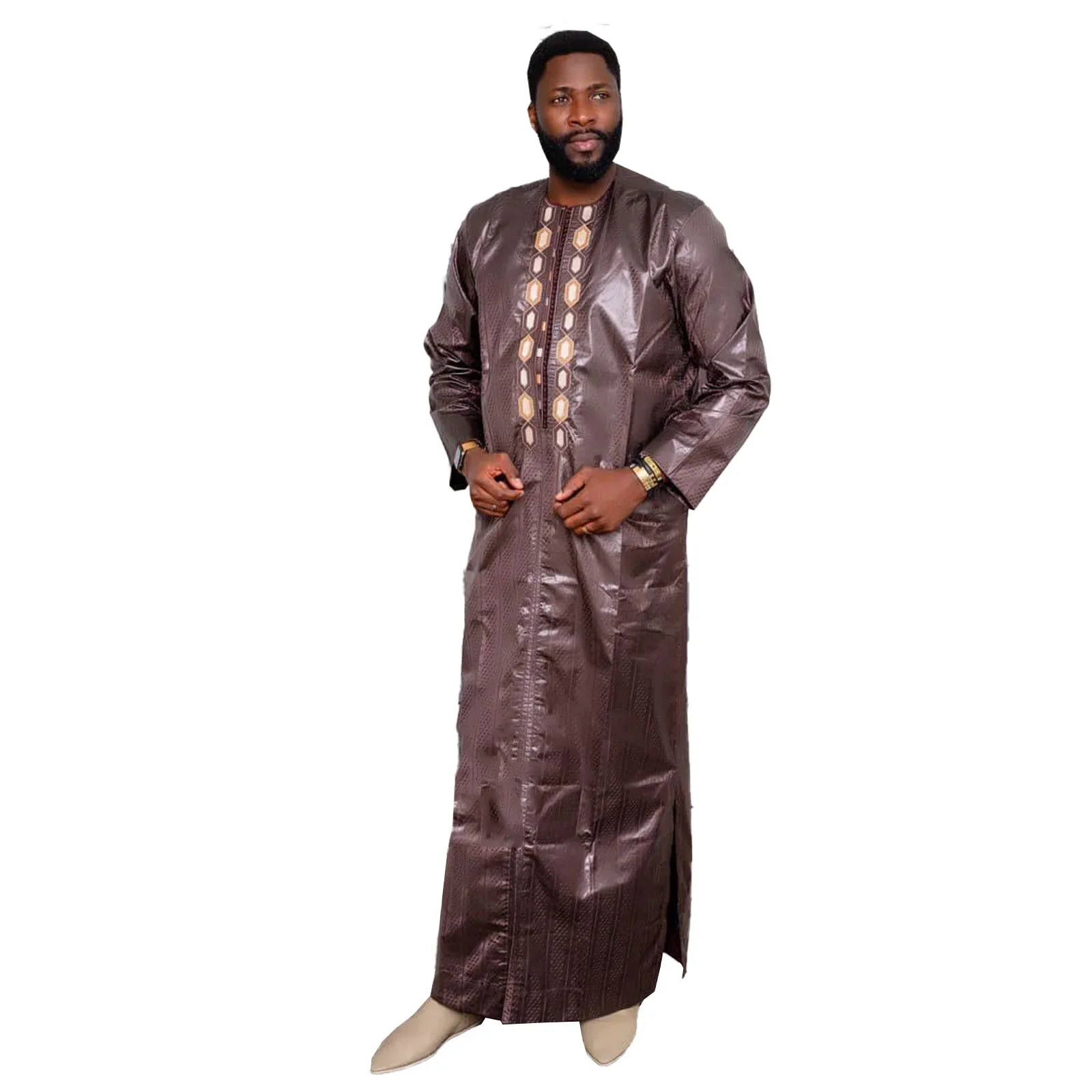 African Clothes For Man Bazin Riche Embroidery Design Top Long Sleeve 2 Piece Set