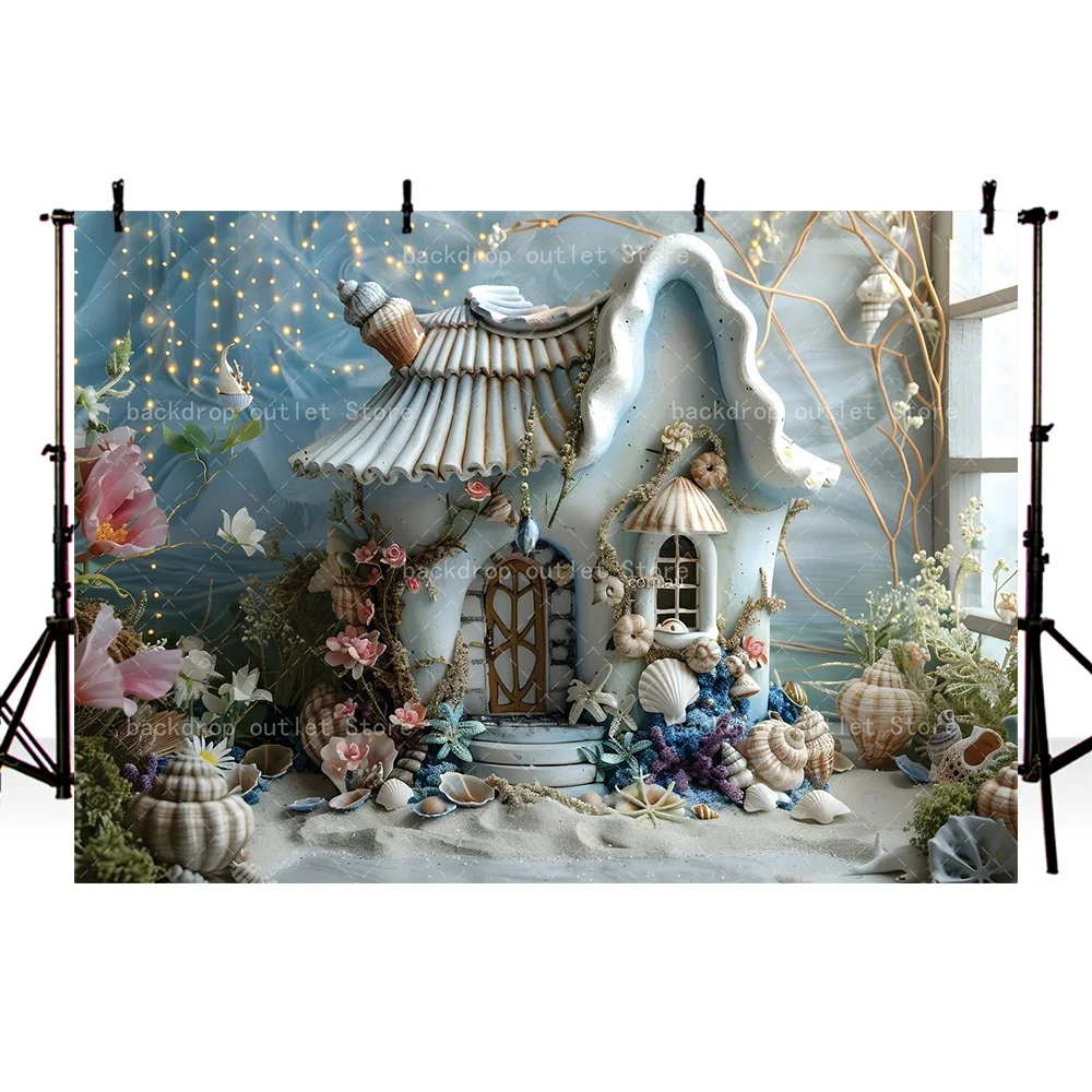 Mehofond Undersea Mermaid Photo Background Shell Cottage  Kids Baby Shower  Birthday Cake Smash Photocall Decor Backdrop