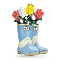 Wuli&baby Lovely Flower Rain Boots Brooches For Women 2-color Enamel Cartoon Interesting Shoes Party Casual Brooch Pins Gifts
