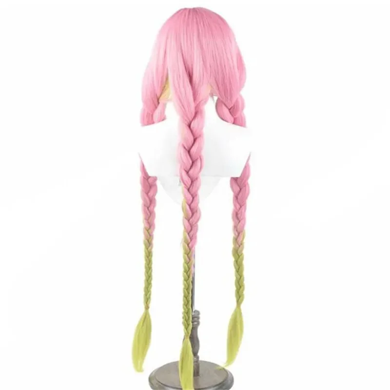 Mitsuri Anime Cosplay Wig Set - Green And Pink with Hat for Halloween Costume Party New Wig for Mitsuri DS