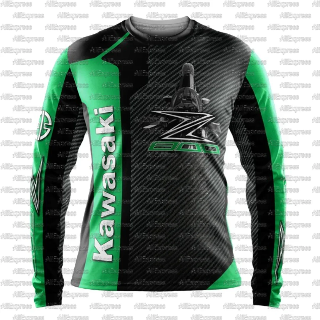 

Kawasaki Z800 Green Quick Dry Long Sleeve Motorcycle Shirt Breathable Comfortable Thin Clothing for Outdoor Summer Sports