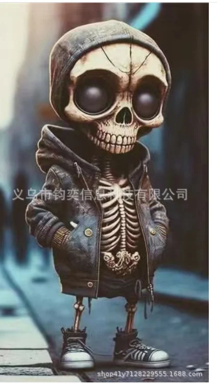 Halloween Skeleton Doll Ornament crutch head Gothic Ferryman Figurine Resin Statue Living Room Decoration