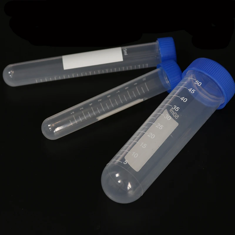 10 Pieces 50ML/15ML/10ML Laboratory Sample Screw Round Bottom Plastic Test Tube Ep Tube with Scale Screw Cap Centrifuge Tube